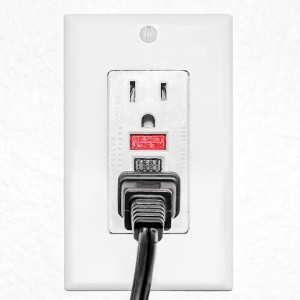 Ground fault circuit interrupter red reset and black test button to prevent electric shock.