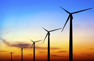 wind turbine silhouette on colorful sunset